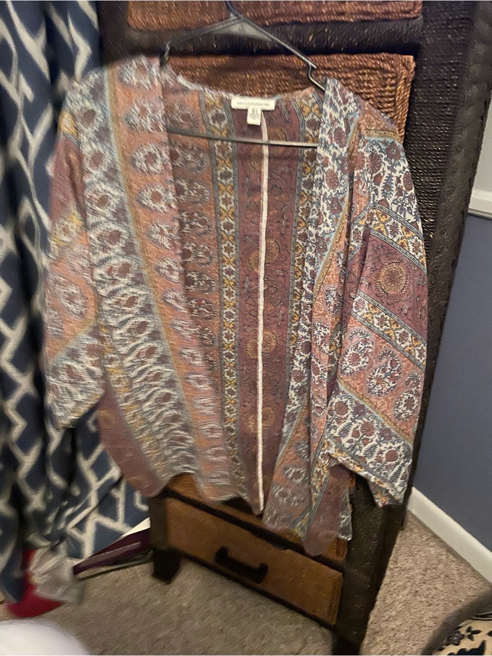 American Eagle Outfitters Mauve and Dusty Blue Boho Kimono